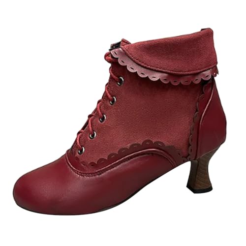 Stiefeletten Damen Stiefel Ankle Boots Damenschuhe, modische Stiefel mit Dicker Sohle, mittellange Ärmel, Plüsch, warme Schneestiefel für den Außenbereich Motorrad Schuhe Frauen (Red, 40) von VBEDKDEB