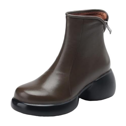 Stiefeletten Damen Stiefel Ankle Boots Damenschuhe, modische Stiefel mit dicker Sohle, mittellange Ärmel, Plüsch, warme Schneestiefel für den Außenbereich Mittelalter Schuhe Damen (Brown, 35) von VBEDKDEB