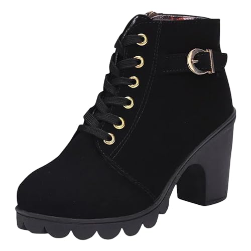 Stiefeletten Damen Stiefel Ankle Boots Damenschuhe Chunky High Heels Stiefel Lederstiefel Modische Chunky Heels Damenstiefel Atmungsaktive Kurze mit runder Spitze Trachtenschuhe Damen (40) von VBEDKDEB