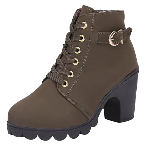 Stiefeletten Damen Stiefel Ankle Boots Damenschuhe Chunky High Heels Stiefel Lederstiefel Modische Chunky Heels Damenstiefel Atmungsaktive Kurze mit runder Spitze Trachtenschuhe Damen (Green, 41) von VBEDKDEB