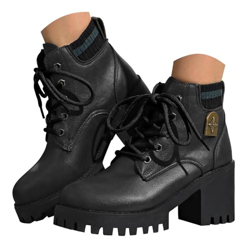 Stiefeletten Damen Stiefel Ankle Boots Damenschuhe Chunky High Heels Stiefel Lederstiefel Modische Chunky Heels Damenstiefel Atmungsaktive Kurze mit runder Spitze Western Damen (40) von VBEDKDEB