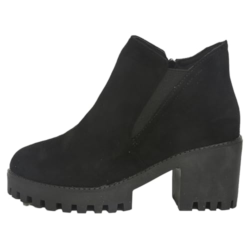 Stiefeletten Damen Stiefel Ankle Boots Damenschuhe Chunky High Heels Stiefel Lederstiefel Modische Chunky Heels Damenstiefel Atmungsaktive Kurze mit runder Spitze Winterschuhe Damen (39) von VBEDKDEB