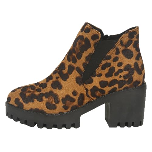 Stiefeletten Damen Stiefel Ankle Boots Damenschuhe Chunky High Heels Stiefel Lederstiefel Modische Chunky Heels Damenstiefel Atmungsaktive Kurze mit runder Spitze Winterschuhe Damen (Brown, 38) von VBEDKDEB
