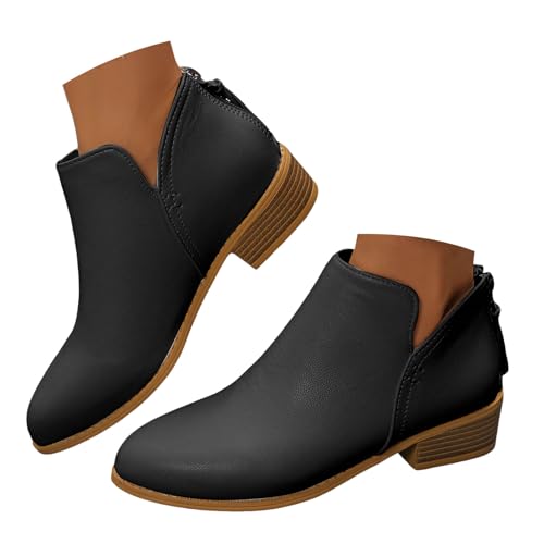 Stiefeletten Damen Stiefel Ankle Boots Damenschuhe mit dicker Sohle und klobigem Absatz, runder Zehenpartie, modische, lässige Stiefeletten aus Wildleder mit Reißverschluss auf Regenstiefeletten (43) von VBEDKDEB