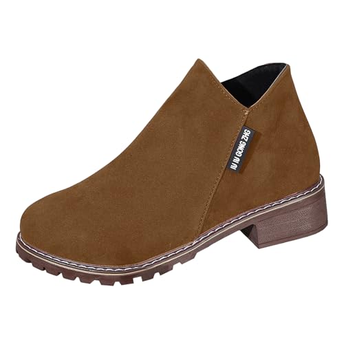 Stiefeletten Damen Stiefel Ankle Boots Damenstiefel mit runder Zehenpartie und dickem Absatz, modisch, lässig, einfarbig, Wildleder, kurzer Schaft, Oberbekleidung, Schuhe Mittelalter Damen (Brown, 42) von VBEDKDEB