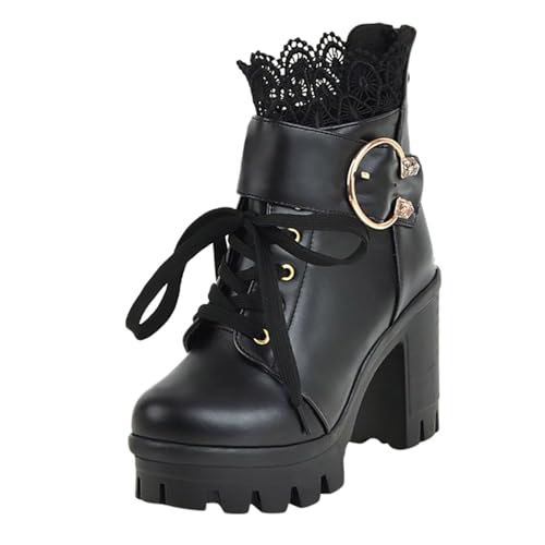 Stiefeletten Damen Stiefel Ankle Boots Frauen Mitte Wade Stiefel Herbst Und Winter Mode Spitz Zulaufend Square Heel 22222 Stiefeletten Damen (43) von VBEDKDEB