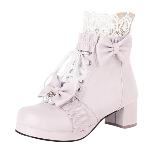 Stiefeletten Damen Stiefel Ankle Boots Frauen Winter Kurze Stiefel Vorne Schnüren Ankle Boot Einfarbig Lolita Schuhe Wasserfeste Schuhe Damen (39) von VBEDKDEB