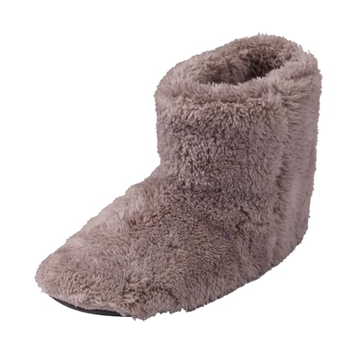 Stiefeletten Damen Stiefel Ankle Boots Gleiche Paare für Männer und Frauen Hoher Paketabsatz Warme Baumwollschuhe Home Fleece Bequeme einfarbige Stiefeletten Plateau (Coffee, XXL=44) von VBEDKDEB