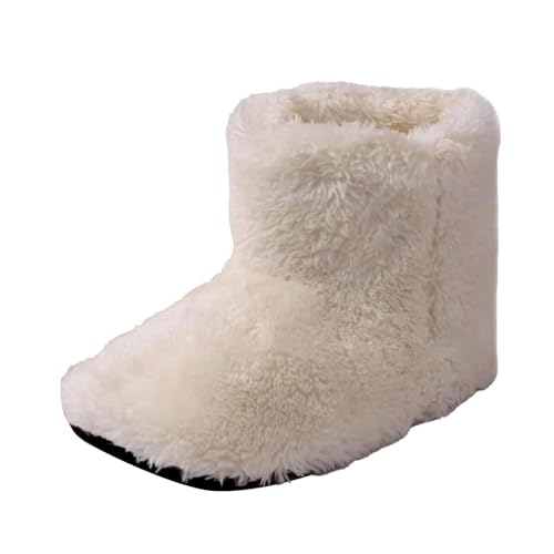 Stiefeletten Damen Stiefel Ankle Boots Gleiche Paare für Männer und Frauen Hoher Paketabsatz Warme Baumwollschuhe Home Fleece Bequeme einfarbige Stiefeletten Plateau (White, L=40) von VBEDKDEB