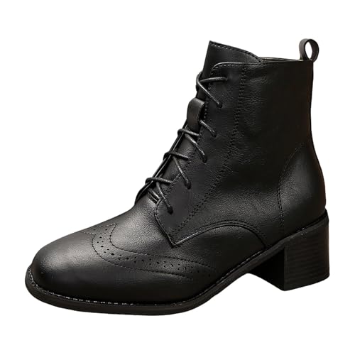 Stiefeletten Damen Stiefel Ankle Boots Große Größe und Winter seitlicher Reißverschluss Retro Square Toe Damen Kurze Stiefel Schnüren Trachtenschuhe (38) von VBEDKDEB