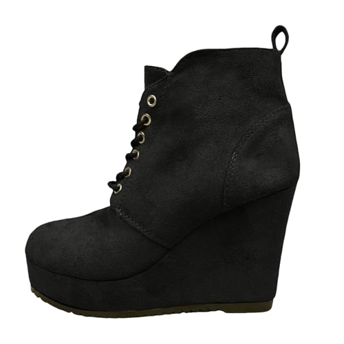 Stiefeletten Damen Stiefel Ankle Boots Große Wildleder Schnürstiefeletten mit Keilabsatz und nackten Stiefeletten für den Winter sowie warmer Keilabsatz aus Samt für Damen Gummistiefel Leicht (37) von VBEDKDEB