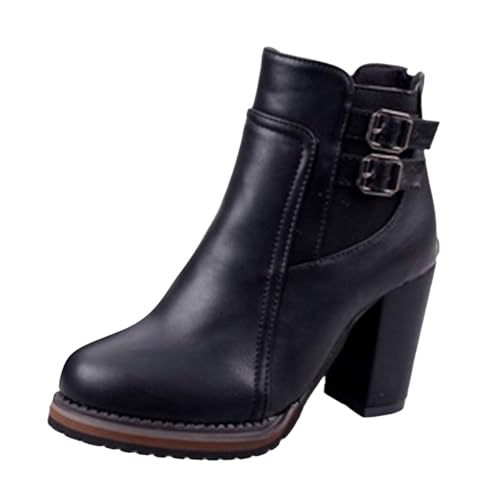 Stiefeletten Damen Stiefel Ankle Boots Herbst und Winter Neue Kurze Stiefel Frauen Blockabsatz Gürtel Kurze High Heel elastische weibliche Stiefeletten Ausgefallene Schuhe Damen (37) von VBEDKDEB