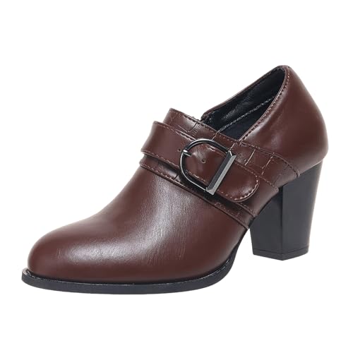 Stiefeletten Damen Stiefel Ankle Boots High Heel Catwalk mit Cheongsam Schuhe Einzelschuhe Damenmode glänzende Dicke Ferse Schuhe Stiefel Damen Schwarz (Brown, 43) von VBEDKDEB