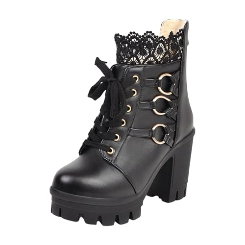 Stiefeletten Damen Stiefel Ankle Boots Mode Damen Herbst und Winter Plus Samt High Heel Spitze Große Größe Mode Stiefeletten 22222 (42) von VBEDKDEB