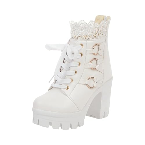 Stiefeletten Damen Stiefel Ankle Boots Mode Damen Herbst und Winter Plus Samt High Heel Spitze Große Größe Mode Stiefeletten 22222 (White, 42) von VBEDKDEB