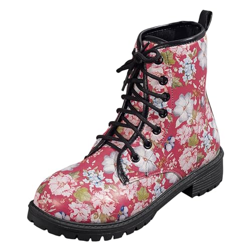Stiefeletten Damen Stiefel Ankle Boots Mode Frauen Halloween Quadratische Absätze Schnüren Kurze Booties Cartoon Drucke Runde Kappe Schuhe Damen Gummistiefel (38) von VBEDKDEB