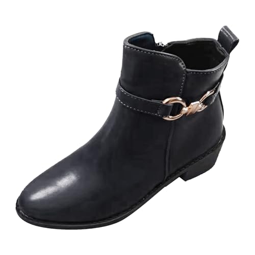 Stiefeletten Damen Stiefel Ankle Boots Mode Frauen Leder Square Heels Reißverschluss Solide Kurze Booties Runde Zehenschuhe Reitstiefeletten Damen (42) von VBEDKDEB