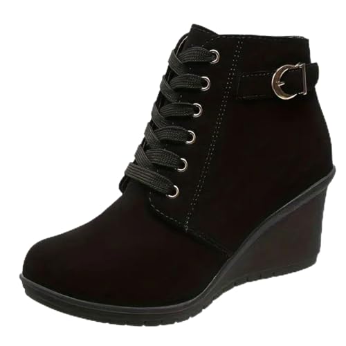 Stiefeletten Damen Stiefel Ankle Boots Mode Frauen Leder Square Heels Reißverschluss solide Kurze Booties Runde Zehe Schuhe Cowboy Boots Damen (40) von VBEDKDEB