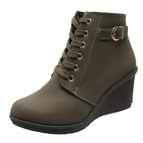Stiefeletten Damen Stiefel Ankle Boots Mode Frauen Leder Square Heels Reißverschluss solide Kurze Booties Runde Zehe Schuhe Cowboy Boots Damen (Green, 42) von VBEDKDEB