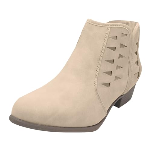 Stiefeletten Damen Stiefel Ankle Boots Mode Frauen Low Ankle Runde Zehe Knöchel Leder Stiefel Casual Und Damen Schuhe Freizeit Halbhohe Gummistiefel (Beige, 42) von VBEDKDEB