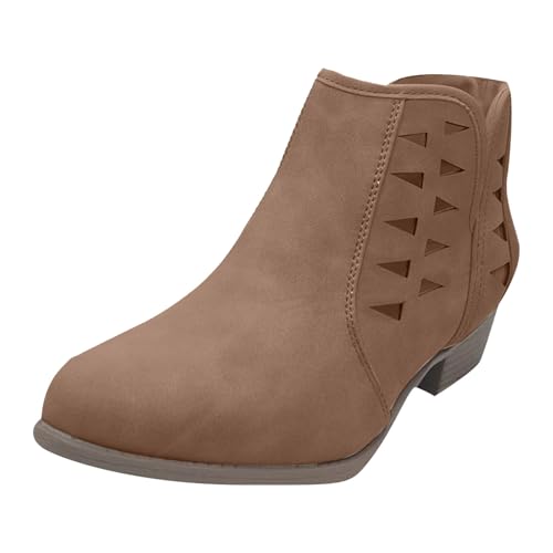 Stiefeletten Damen Stiefel Ankle Boots Mode Frauen Low Ankle Runde Zehe Knöchel Leder Stiefel Casual Und Damen Schuhe Freizeit Halbhohe Gummistiefel (Coffee, 36) von VBEDKDEB
