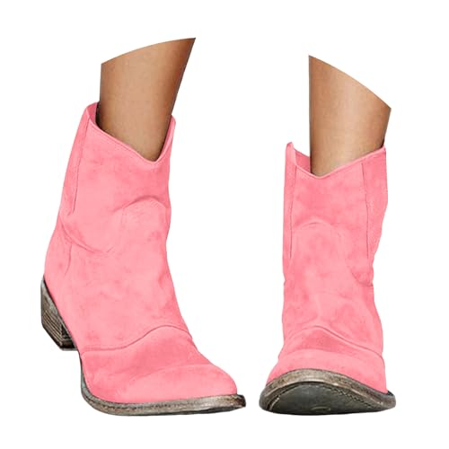 Stiefeletten Damen Stiefel Ankle Boots Mode Frauen Mid Stiefel Blockabsatz Niedrigen Absatz Runde Zehe Volltonfarbe Wildleder Zurück Reißverschluss Bequem Cowboy Damen (40) von VBEDKDEB