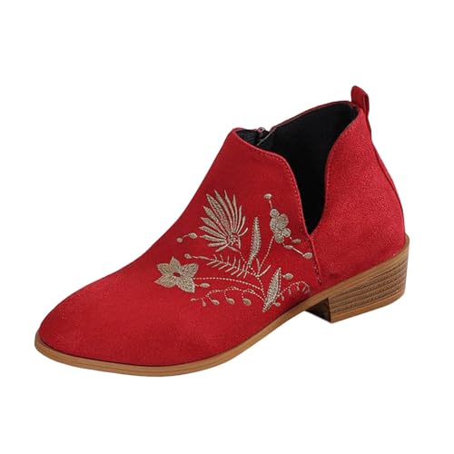 Stiefeletten Damen Stiefel Ankle Boots Neue Winter Außenhandelsfrauen warme Baumwollschuhe Grenze Große Größe Frauen Flache Unterseite Feste Farbe Plus Samt Dicke warme Gumischtifel Damen (Red, 38) von VBEDKDEB
