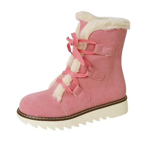 Stiefeletten Damen Stiefel Ankle Boots Neue Winter Außenhandelsfrauen warme Baumwollschuhe Grenze Große Größe Frauen Flache Unterseite Feste Farbe Plus Samt Dicke warme Gummi Boot (Red, 43) von VBEDKDEB
