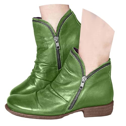 Stiefeletten Damen Stiefel Ankle Boots Neue Winter Außenhandelsfrauen warme Baumwollschuhe Grenze Große Größe Frauen Flache Unterseite Feste Farbe Plus Samt Dicke warme Gummischuhe Damen (Green, 41) von VBEDKDEB