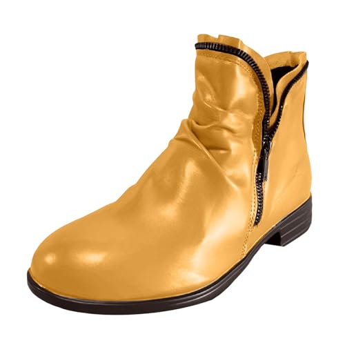 Stiefeletten Damen Stiefel Ankle Boots Neue Winter Außenhandelsfrauen warme Baumwollschuhe Grenze Große Größe Frauen Flache Unterseite Feste Farbe Plus Samt Dicke warme Gummischuhe Damen (Yellow, 38) von VBEDKDEB