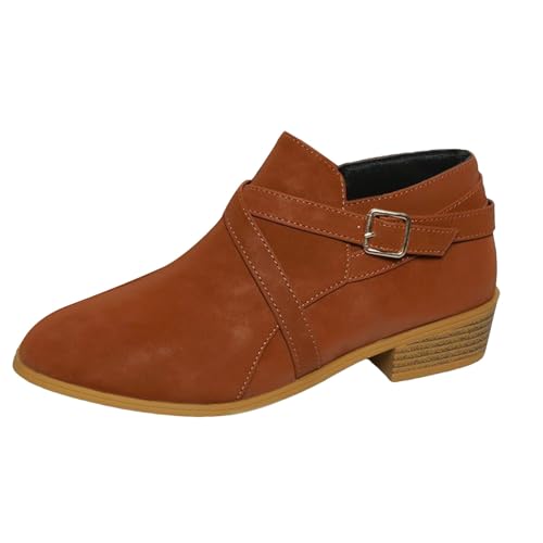 Stiefeletten Damen Stiefel Ankle Boots Neue Winter Außenhandelsfrauen warme Baumwollschuhe Grenze Große Größe Frauen Flache Unterseite Feste Farbe Plus Samt Dicke warme Gummistiefel Damen (Brown, 38) von VBEDKDEB