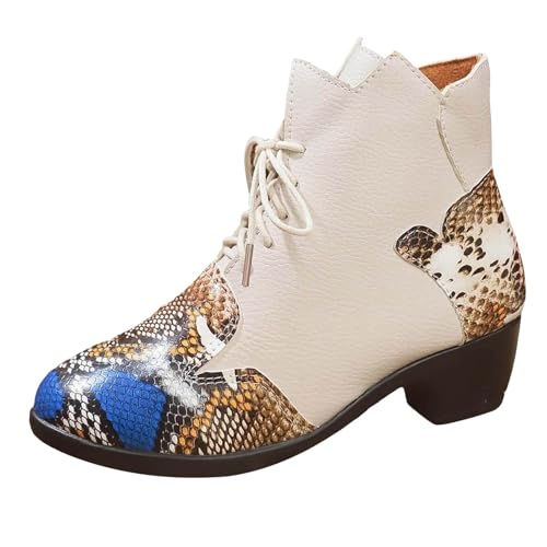 Stiefeletten Damen Stiefel Ankle Boots Neue Winter Außenhandelsfrauen warme Baumwollschuhe Grenze Große Größe Frauen Flache Unterseite Feste Farbe Plus Samt Dicke warme Gummistiefel Damen (White, 39) von VBEDKDEB