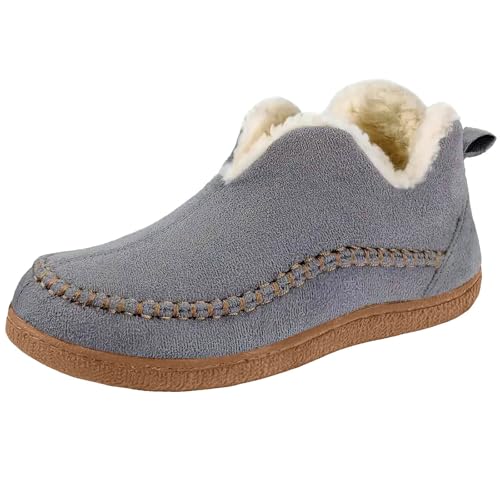 Stiefeletten Damen Stiefel Ankle Boots Neue Winter Außenhandelsfrauen warme Baumwollschuhe Grenze Große Größe Frauen flache Unterseite feste Farbe Plus Samt dicke warme Gothic Stiefel Damen (Grey, 40) von VBEDKDEB