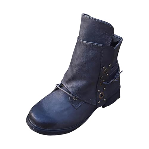 Stiefeletten Damen Stiefel Ankle Boots Reißverschluss Damen High Short Schuhe Heels Chunky Retro Fashion Stiefel Atmungsaktive Damenstiefel Schnürboots Schwarz (Grey, 41) von VBEDKDEB