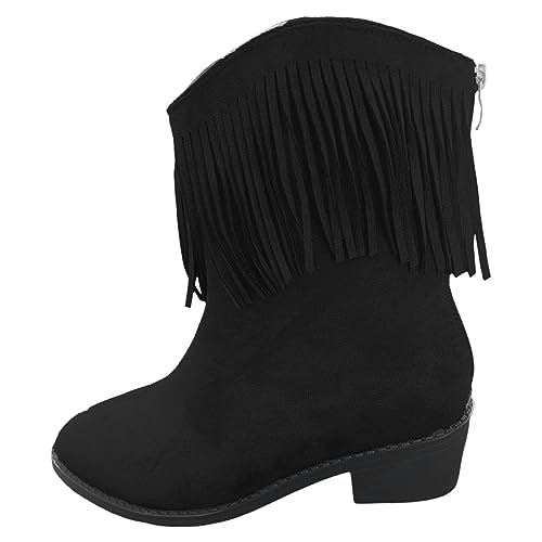Stiefeletten Damen Stiefel Ankle Boots Retro Quaste Stiefel Für Frauen Winter Spitzen Dicken Absätzen Solide Westlichen Denim Kurze Für Frauen Schneestiefel Damen (41) von VBEDKDEB
