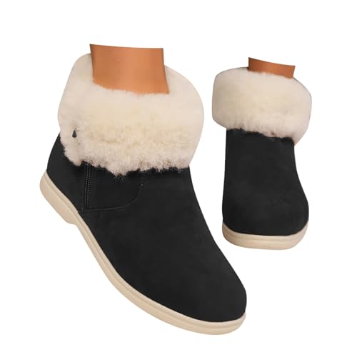 Stiefeletten Damen Stiefel Ankle Boots Schneestiefel für Damen Lässige, flache Winterstiefel mit runder Spitze und Plüsch, warm und bequem, große Baumwollstiefel für den Motorrad Stiefel (37) von VBEDKDEB