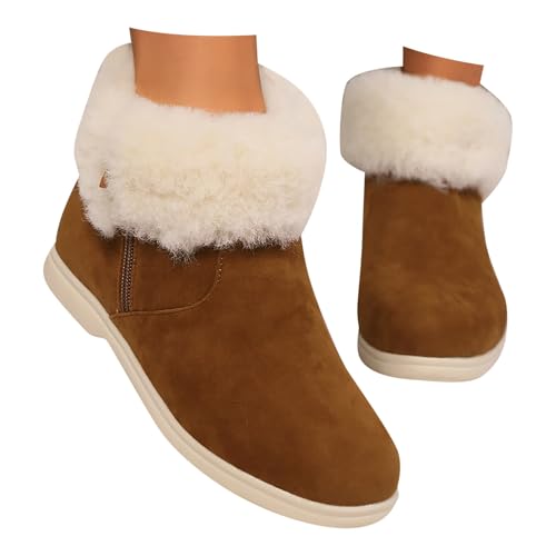 Stiefeletten Damen Stiefel Ankle Boots Schneestiefel für Damen Lässige, flache Winterstiefel mit runder Spitze und Plüsch, warm und bequem, große Baumwollstiefel für den Motorrad Stiefel (Brown, 37) Stiefeletten Damen Stiefel Ankle Boots Schneestiefel für Damen Lässige, flache Winterstiefel mit runder Spitze und Plüsch, warm und bequem, große Baumwollstiefel für den Motorrad Stiefel (Brown, 37) von VBEDKDEB