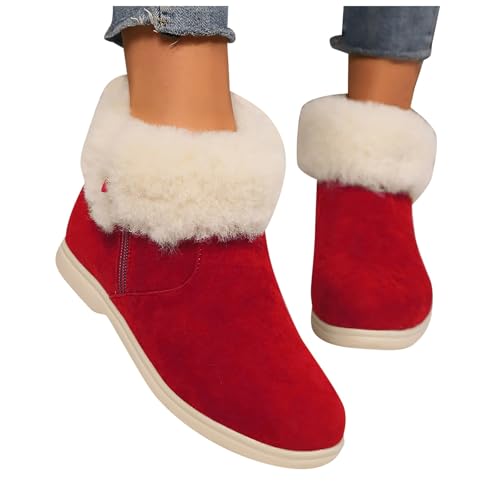 Stiefeletten Damen Stiefel Ankle Boots Schneestiefel für Damen Lässige, flache Winterstiefel mit runder Spitze und Plüsch, warm und bequem, große Baumwollstiefel für den Motorrad Stiefel (Red, 39) Stiefeletten Damen Stiefel Ankle Boots Schneestiefel für Damen Lässige, flache Winterstiefel mit runder Spitze und Plüsch, warm und bequem, große Baumwollstiefel für den Motorrad Stiefel (Red, 39) von VBEDKDEB
