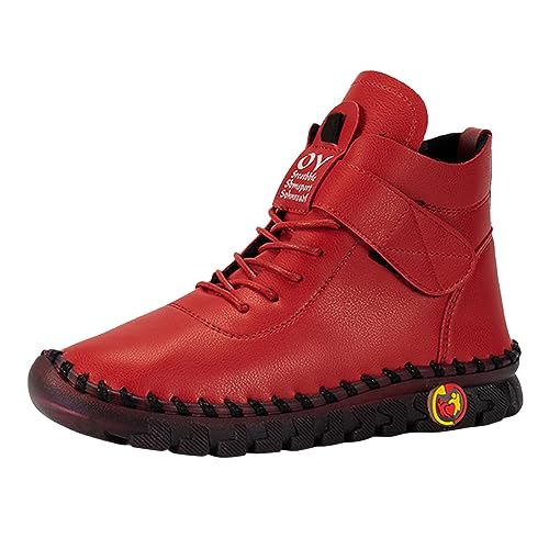 Stiefeletten Damen Stiefel Ankle Boots Winter Große Außenhandel Frauen Schuhe Schnüren Plüsch Warme Innere Kurze Stiefel Für Frauen Reiterstiefel Damen (Red, 40) von VBEDKDEB