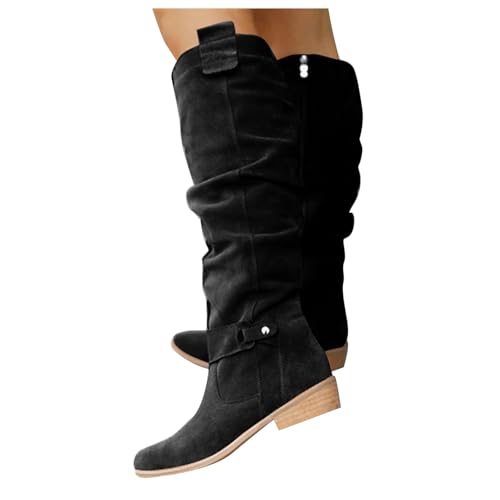 Stiefeletten Damen Stiefel Ankle Boots Winter High Heel Zipper Outwear Modische Klassische Schwarze Lange Stiefel Neue Dicken Absatz Mesh Atmungsaktive Coole Lackstiefel (36) von VBEDKDEB