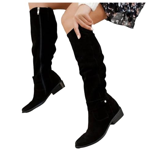 Stiefeletten Damen Stiefel Ankle Boots Winter High Heel Zipper Outwear Modische Klassische Schwarze Lange Stiefel Neue Dicken Absatz Mesh Atmungsaktive Coole Lackstiefel (41) von VBEDKDEB