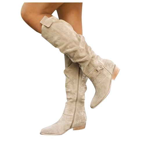 Stiefeletten Damen Stiefel Ankle Boots Winter High Heel Zipper Outwear Modische Klassische Schwarze Lange Stiefel Neue Dicken Absatz Mesh Atmungsaktive Coole Lackstiefel (Beige, 38) von VBEDKDEB