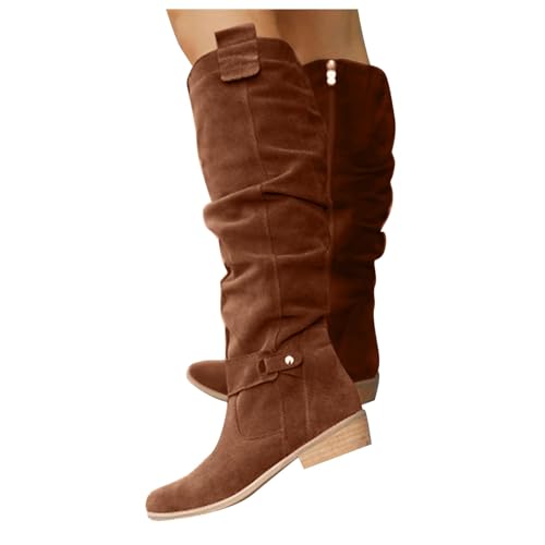 Stiefeletten Damen Stiefel Ankle Boots Winter High Heel Zipper Outwear Modische Klassische Schwarze Lange Stiefel Neue Dicken Absatz Mesh Atmungsaktive Coole Lackstiefel (Brown, 40) von VBEDKDEB