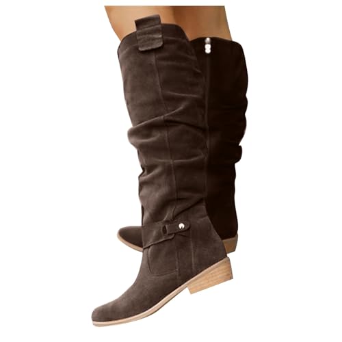 Stiefeletten Damen Stiefel Ankle Boots Winter High Heel Zipper Outwear Modische Klassische Schwarze Lange Stiefel Neue Dicken Absatz Mesh Atmungsaktive Coole Lackstiefel (Coffee, 41) von VBEDKDEB