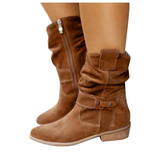 Stiefeletten Damen Stiefel Ankle Boots Winter High Heel Zipper Outwear Modische Klassische Schwarze Stiefeletten Neue Dicken Absatz Mesh Atmungsaktive Coole Stiefel Gummistiefel Kurz Damen (Brown, 43) von VBEDKDEB