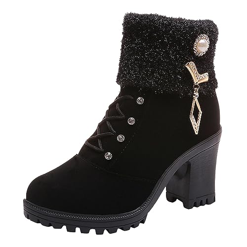 Stiefeletten Damen Stiefel Ankle Boots Winter Verdickte Wolle Mund Kurzarm Kurze Stiefel Metall High Heel Starke Ferse Frauen Frauen Schuhe Plateau (38) von VBEDKDEB