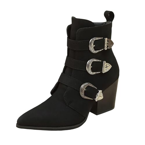 Stiefeletten Damen Stiefel Ankle Boots Women's Fashion Trend Pointed Toe Chunky Heel Mid Tube Belt Side Zipper Ankle Boots (Deutsche Übersetzung) 22222stiefel Damen (39) von VBEDKDEB