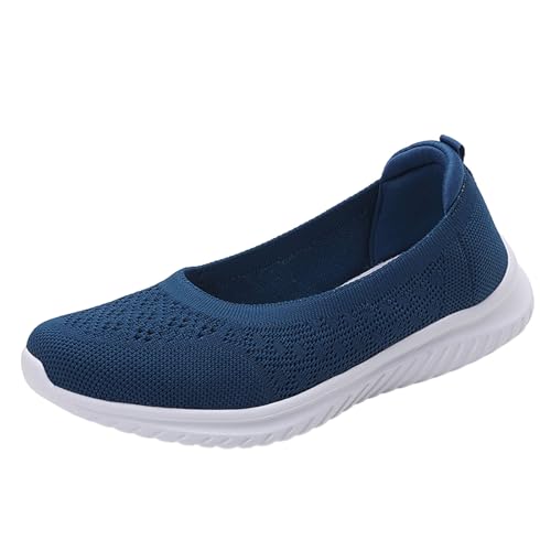 VBEDKDEB Ballerina Schuhe Damen Atmungsaktive Mesh rutschfeste Ballerinas Bequeme Gedämpft Arbeitsschuhe Schlupfschuhe 2025 Wanderschuhe Leichte Slip On Slipper Außenbereich Freizeitschuhe (Blue, 38) von VBEDKDEB