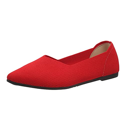 VBEDKDEB Ballerina Schuhe Damen Bequeme Flache Ballerinas, einfarbig, atmungsaktives Mesh, Spitze, Bequeme, Flache Freizeitschuhe Ballerina Schuhe Damen Sportlich (Red, 39) von VBEDKDEB