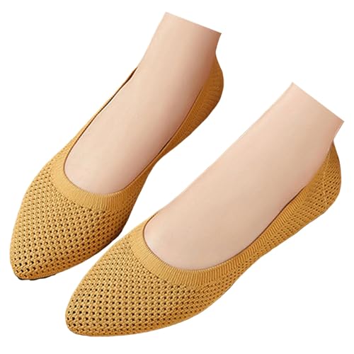 VBEDKDEB Ballerina Schuhe Damen Bequeme Flache Ballerinas Alte Stoffschuhe Atmungsaktive Beliebte Gestrickte Mesh Mode Damenschuhe Faltbare Ballerinas (Yellow, 39) von VBEDKDEB